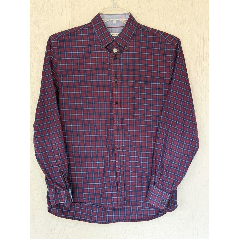 Jos. A. Bank 1905 Tailored Fit Plaid Button Down Shirt Mens Medium Burgundy Blue